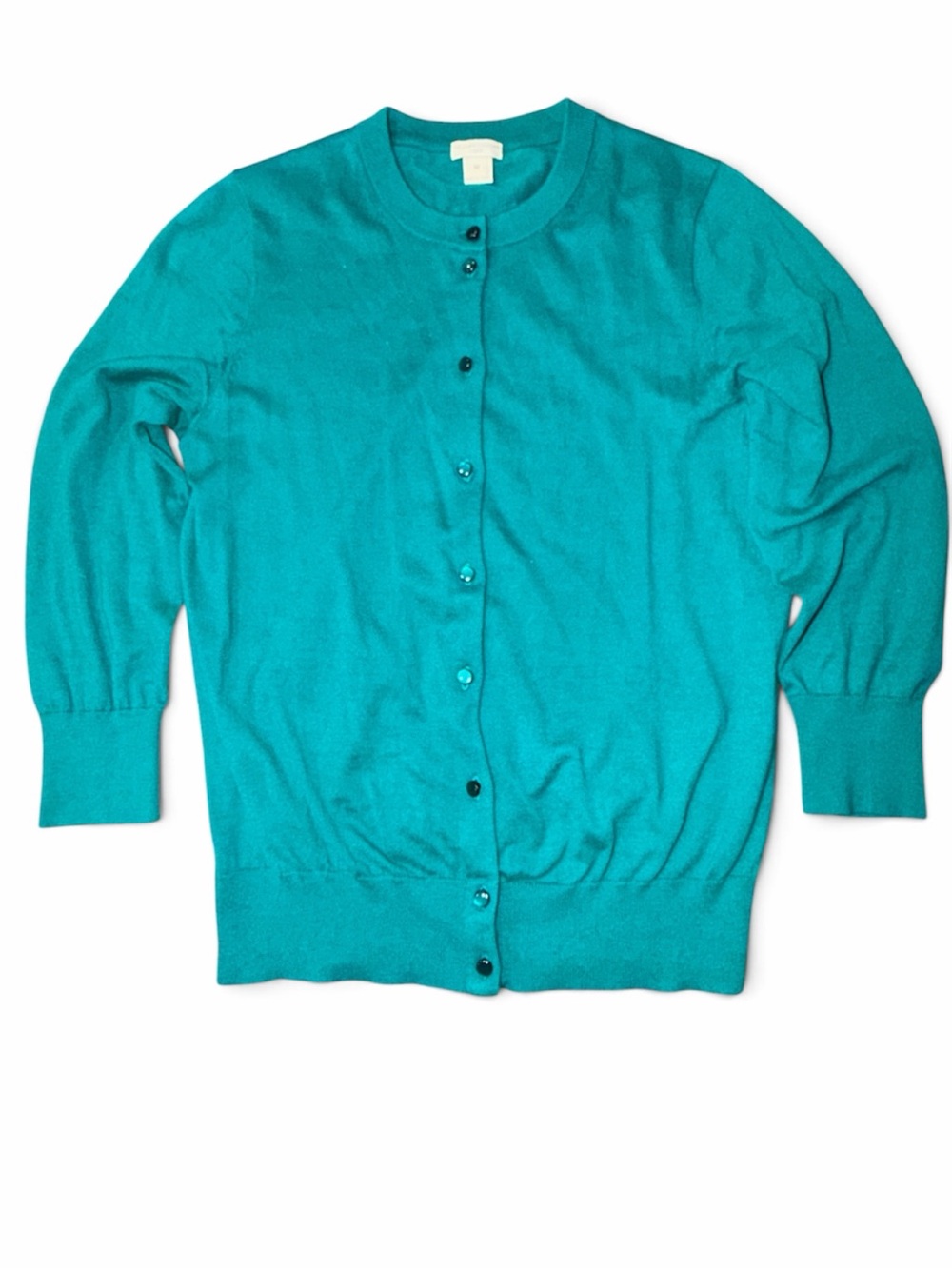 J. Crew Sz Medium Teal Clare Cardigan Button Front !Flaw Smudge
